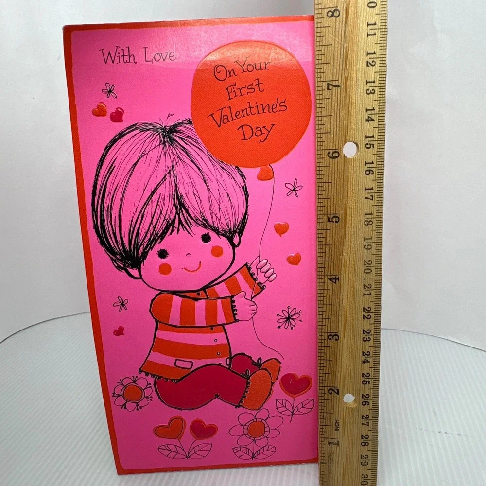1970s Vintage Buzza Cardozo First Valentine's Day Greeting Card Boy with Balloon